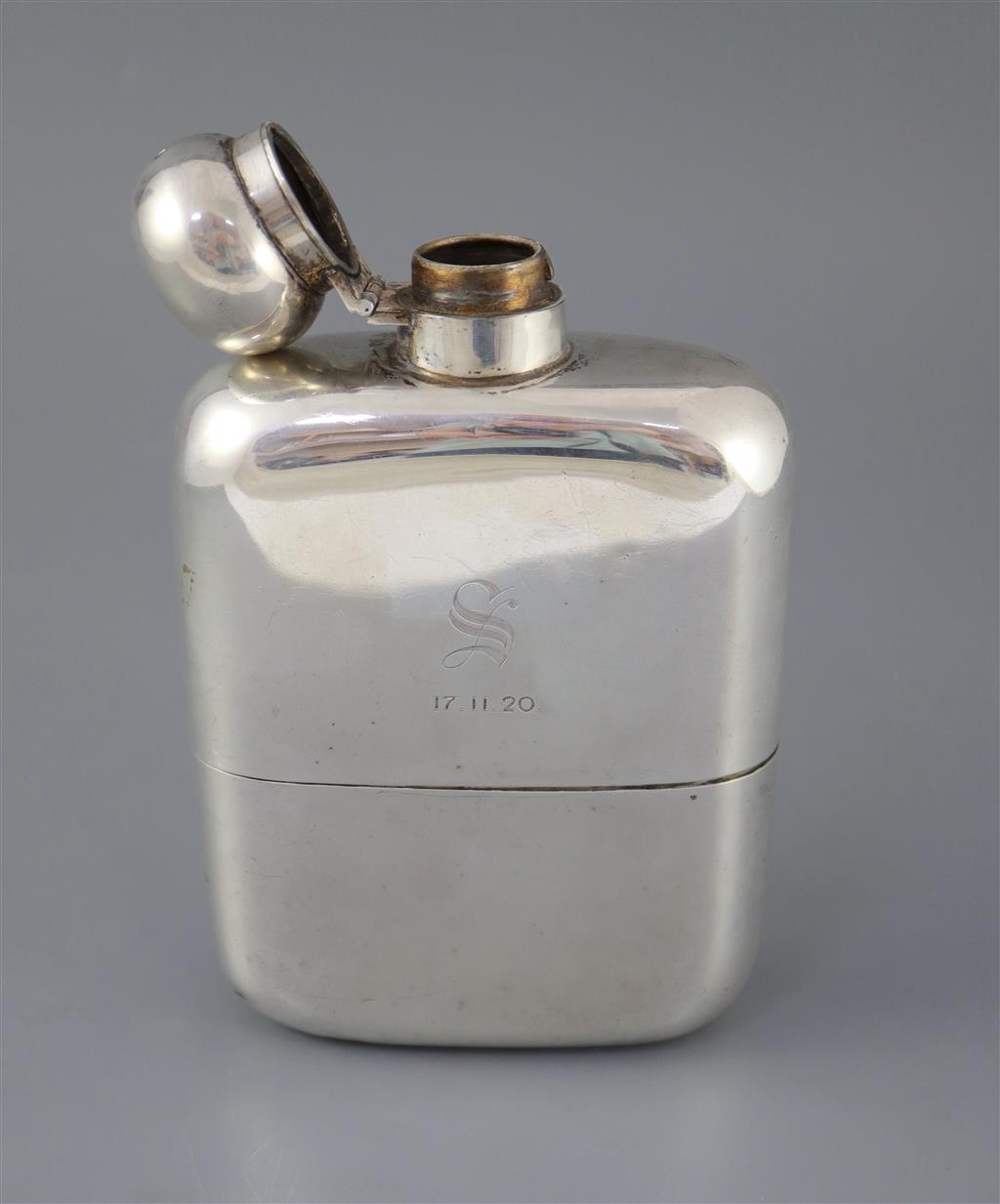 A large George V silver hip flask by James Dixon & Sons, Sheffield, 1918,